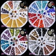 Pedras de acrílico para arte em unhas, cores mistas, glitter, costas planas, redonda, diamante, strass, manicure, faça você mesmo, roda de ornamento de joia 2024 - compre barato