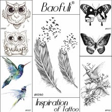 Baofuli tatuagem temporária de coruja, adesivo de pena de pássaros temporário, estampa de beija-flor, borboleta, desenho animado, arte corporal feminina e masculina 2024 - compre barato