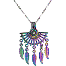 C1048 Rainbow Color Fan Shapes Filigree Bohemian Feather Style Beads Pearl Cage Necklace Pendant Aroma Essential Oil Diffuser 2024 - buy cheap