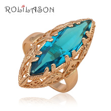 Zircon Golden Blue Crystal Fashion Jewelry Rings  Jewelry for women party USA Size #7#8#9 JR2022 2024 - buy cheap