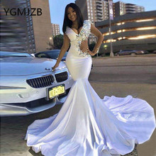 robe de soiree longue 2019 White Long Evening Dresses Mermaid V Neck Beaded Crystal African Women Formal Prom Dress Party Dress 2024 - buy cheap