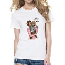 Женская футболка модная футболка с принтом «Love Life» для мамы и маленького мальчика Харадзюку каваи, уличная одежда, белая футболка топы, футболки, Femme 2024 - купить недорого