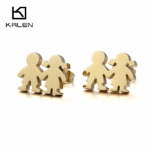 KALEN New Peru Lima Gold Color Boy Girl Charm Stud Earrings For Women Zircon & Stainless Steel Cartoon Figure Earrings Jewelry 2024 - buy cheap