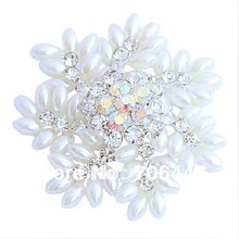 Silver Tone Rhinestone Crystal and White Pearl Snowflake Christmas Pin Brooch 2024 - buy cheap