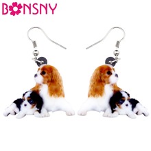 Bonsny-pendientes acrílicos elegantes para mujer y niña, aretes largos de perro tumbado Cavalier King Charles Spaniel, joyería novedosa 2024 - compra barato