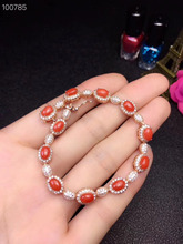 S925 silver natural red coral gem bracelet natural gemstone bracelet Elegant Round Cylinder women wedding fine gift jewelry 2024 - buy cheap