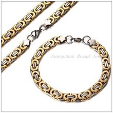 New Charming Silver/Gold color Falt Byzantine Chain Stainless Steel Mens Boys Necklace 21.6"&Bracelet 9.25" Cool Jewelry Set 2024 - buy cheap
