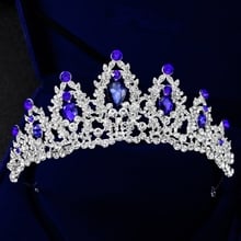 Luxury Wedding Tiara Women Headdress Queen Princess Headwear Bride Crown Blue Stone 2024 - buy cheap