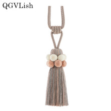 QGVLish 2Pcs Pompon Curtain Tiebacks Brush Tassels Fringe Hanging Belts Balls Bind Ropes Straps Curtain Accessories Tie back 2024 - buy cheap