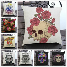 Capa de almofada de linho estampada death's head, capa criativa colorida almofada de roupa para sofá cama carro sala de casa, atacado fg093 2024 - compre barato