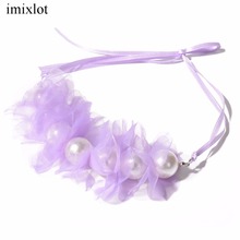 imixlot Wild Korean Princess Imitation Pearl 6 Candy Colors Flowers Choker Rope Necklace Children's Jewelry 2024 - buy cheap
