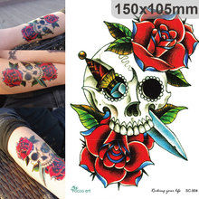 Водонепроницаемый татуировки пользовательские Halloween Horror большой красный цветок скелет большой шаблон наклейки могут быть настроены оптовая SC2904 2024 - купить недорого