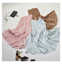 2022 Spring New Korean Style Pleated Skirt Elastic Waist Pearl Luster Silk Slippery Faldas Largas Elegantes Free Shipping 2024 - buy cheap