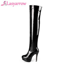 Lasyarrow Wedding Shoes Plus Size 34-48 Women Boots Patent Leather Over the Knee Boots for Women High Heels Long Dancing Boots 2024 - buy cheap