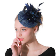 Vintage Navy Feather Flowers Fascinator Party Hats Womens Hair Accessories Bridal Hair Ornaments Headwear Ladies Race Headpiece 2024 - buy cheap