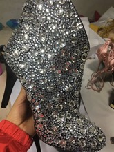 Bling Bling Crystal Thin High Heel Ankle Boots Shining Rhinestone Round Toe Stiletto Party Shoes Slip On Short Boots 2024 - buy cheap