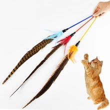 Перо Дразнилка для кошки игрушечная палочка для котенка Интерактивная с длинным перьем фазана 2024 - купить недорого