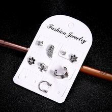 9 pieces/set Stud Earrings Set Crystal Skull Hollow Leaf Feather Rhinestone Flower Earring Ear Circle Cuff Women Vintage Jewelry 2024 - buy cheap