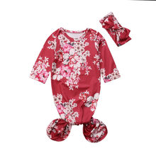 Conjunto de saco de dormir floral para bebês meninas, envoltório para saco de dormir de 0 a 6m, faixa para cabeça 2024 - compre barato