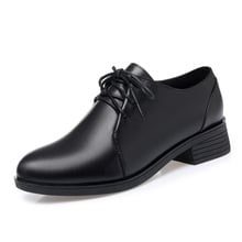 2019 Nova Lace-up Sapatos de Outono Mulher Sapatos Sapatos de Couro Genuíno Plus Size Grosso com Sapatos De Salto Alto 3.5/ 5.5 Centímetros Preto Sapatos Casuais 2024 - compre barato