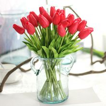 Tulipanes pequeños de Flores artificiales Rojas 10 Uds para decoración tulipán de poliuretano real al tacto ramo de Flores de boda para decoración del hogar Flores 2024 - compra barato