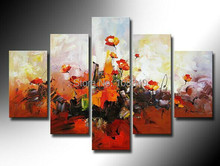 Hand Painted Stretched Framed Oil Wall Abstract the flowersHome Decoration  Landscape Canvas Oil Painting 5pcs A Set 2024 - buy cheap