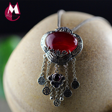 Natural Red Jade Tassel Pendant 100% Real 925 Sterling Silver Necklaces Women Trendy Handmade Vintage Coin Fine Jewelry SP01 2024 - buy cheap
