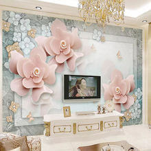 Papel de pared de lujo rosa, hermosa flor, Gran Mural europea, papel tapiz para pared 3D, sala de estar, sofá, fondo, decoración de pared 2024 - compra barato
