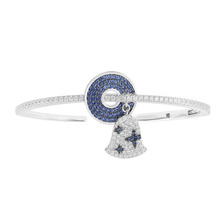 Sljely real 925 prata esterlina jóias disco azul marinho e branco sino pulseira de luxo zircônia cúbica aberto pulseira para mulher 2024 - compre barato