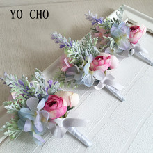YO CHO Fancy Pink Blue Purple Wrist Corsage Bracelet Flowers Elegant Bridal Groom Corsage Flowers Wedding Dancing Party Decor 2024 - buy cheap