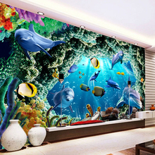 Custom 3D Photo Wallpaper For Kids Room Cartoon Underwater World Dolphin Wall Painting Living Room Bedroom Mural Wallpaper Decor 2024 - buy cheap