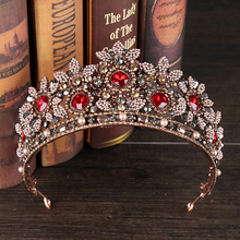 Baroque Vintage Bronze Hair Jewelry Red Crystal Bridal Tiara And Crown Queen Princess Headband Diadem Wedding Hair Accessories 2024 - buy cheap