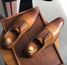 Handmade dress shoes men lace up genuine leather vintage italy carved brogue med heel 5cm smart casual shoes breathable brogue 2024 - buy cheap
