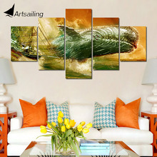 Póster Modular impresiones de alta definición decoración del hogar 5 piezas Dick whale Barco de mar olas lienzo pinturas de pared imágenes artísticas drop shipping 2024 - compra barato