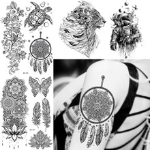 Atrapasueños grande de plumas grandes para mujer, tatuajes negros de Henna, pegatinas para el cuerpo, brazo, Tatuajes Temporales, Mandala, flor, tatuajes falsos, tortuga 2024 - compra barato