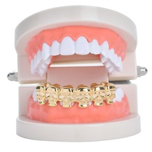 Хип-хоп розовые золотые зубы грильц черепа нижние зубные грили зубные зубы колпачки Косплей вечерние мужские рэппер ювелирные изделия Прямая поставка 2024 - купить недорого