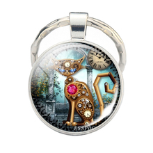 Steampunk gato llavero de acero inoxidable llavero de cadena y anillo para coche llavero 2024 - compra barato