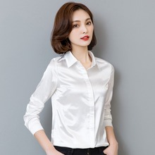 Blusa de seda satinada para mujer, elegante camisa de manga larga con botones y solapa para oficina 2024 - compra barato