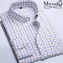 Mwxsd brand casual Mens Striped Plaid Shirt Men office Shirt Male High quality full sleeve long shirt big size 4xl 2024 - buy cheap