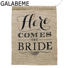 Juta vintage de 40*50cm aqui vem a noiva cantar casamento flor menina sinal de casamento rústico decoração peças de centro 2024 - compre barato