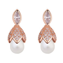 Luxury Wedding blossom Earring Zircon Bridal real Pearl Earrings Cubic Zirconia Earrings EE1222 2024 - buy cheap