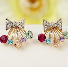 Multicolor Crystal Bowknot Stud Earrings For Women fashion Jewelry gold sliver Simple design Rhinestones Earring jewelry 2024 - buy cheap