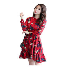 2019 New autumn send lady red floral fishtail A word large size ladies dress  spring chiffon dress long-sleeved female W49 2024 - buy cheap