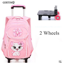 Mochila escolar con ruedas para niñas, morral con estampado de gato bonito, bolsa rodante, mochila escolar con ruedas, bolsa de viaje 2024 - compra barato