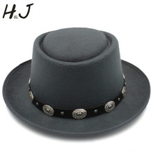 Men Pork Pie Hat Wool Flat Fedora Hat for Dad Gentleman Gambler Boater Trilby Jazz Hat Size 58cm 2024 - buy cheap