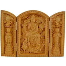 Ornamentos de buda maitreya de madeira chinês, caixa com três caixas abertas, artesanato de casa, guanyin bodisatva 2024 - compre barato