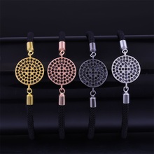Women Men Gold//Rose Gold/Black Cubic Zirconia Round Shape Charm With Adjustable Rope Chains Femme Fashion Charm Bracelets 2024 - buy cheap