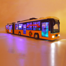 Электрическая игрушка из сплава, двухсекционная модель грузовика без следов, экскурсионный автобус, со звуком светильник, открывание двери, детская игрушка в подарок 2024 - купить недорого