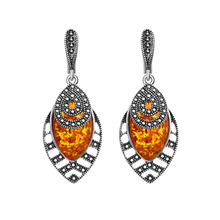 Sellsets Vintage Antique Silver Color Accessories Earring Orange Resin Leaf shape Dangle Earrings For Women Party Mother Gifts 2024 - buy cheap