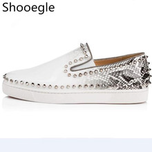 Snakeskin Printed Men Casual Shoes Rivets Stud Slip On Wedding Shoes Man Flats Fashion Mens Loafers 2024 - buy cheap